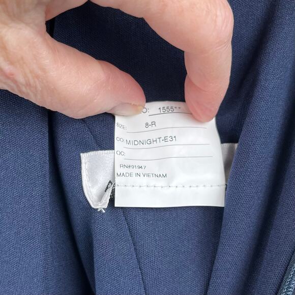 After Six Midnight Navy One-Shoulder Luxe Chiffon Slit Maxi Gown Dress 8 NWT - Picture 6 of 15